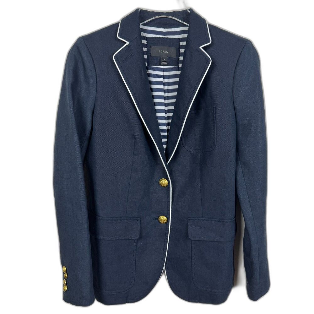J Crew Rhodes Navy Linen Blazer Sz 2 Coastal Preppy Academia